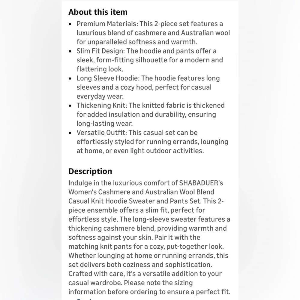 Shabaduer Cashmere & Wool blend Knit Hoodie and Pants Set - Picture 8 of 9